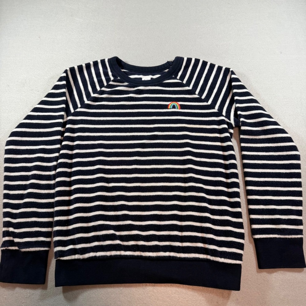 Gap Kids Girls Navy White Striped Rainbow Terry Sweatshirt Size L 10 Raglan